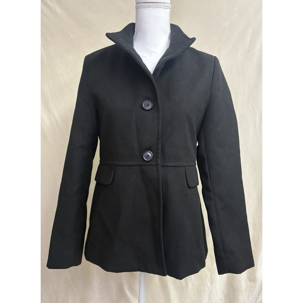 Old Navy Pea Coat Black S‎ Funnel Neck Button Front Empire Waist Jacket Preppy